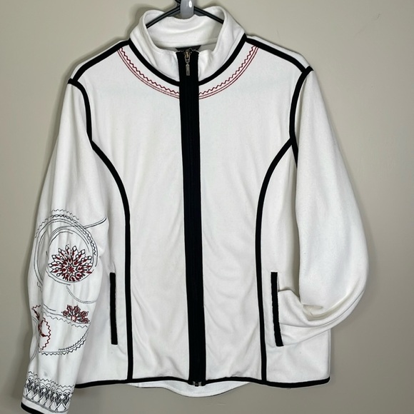 EDDIE BAUER Women XL White Embroidered Snow Geometric Zip Fleece Outdoor Active - Picture 1 of 9